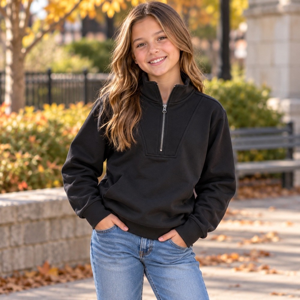 Member's Mark Pullover Girls M 7/8 Black NEW Sandwash Quarter Zip MM24451